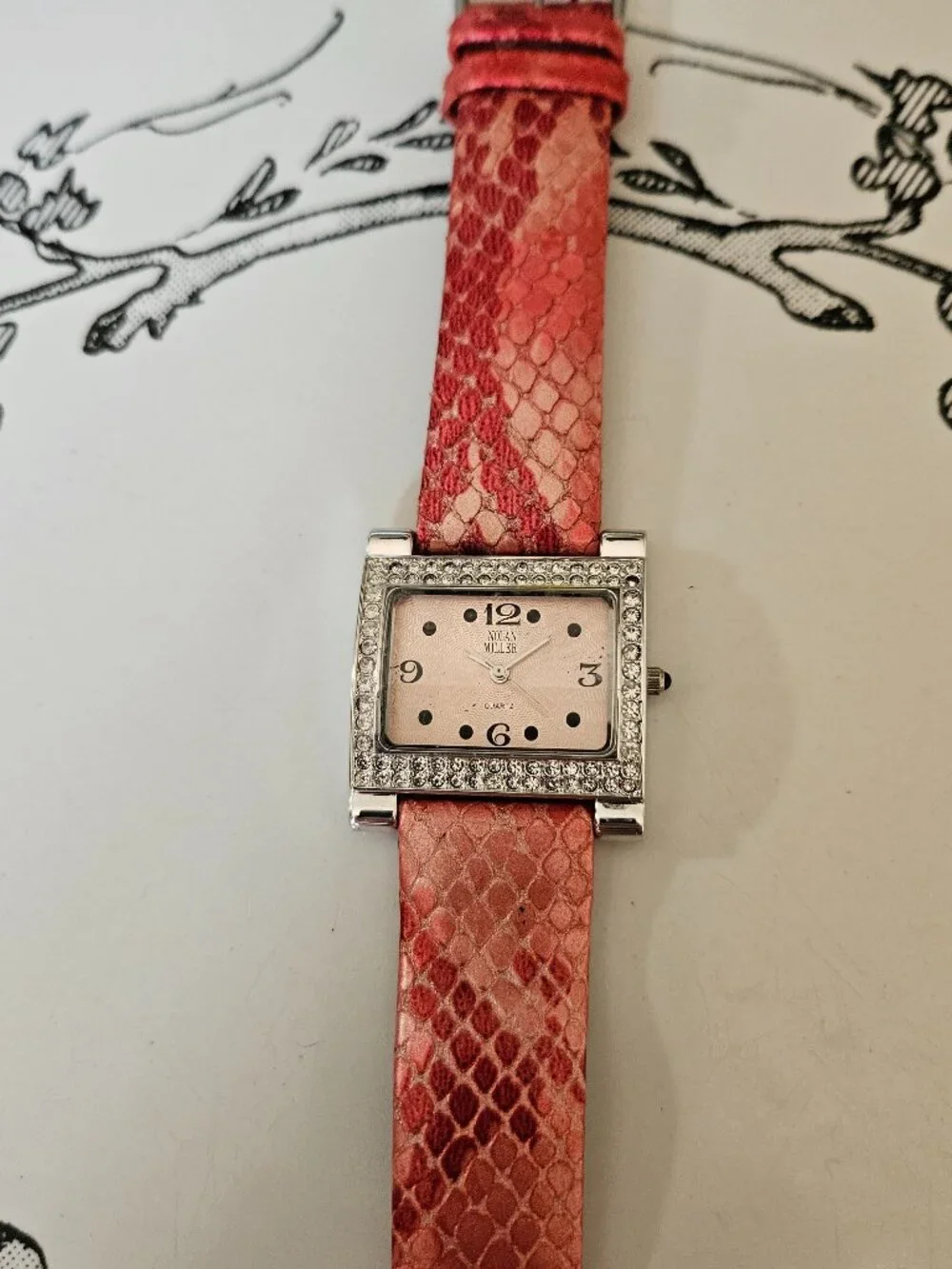 Vintage Nolan Miller Glamour Collection Ladies Rhinestone Watch w/Case New Bat